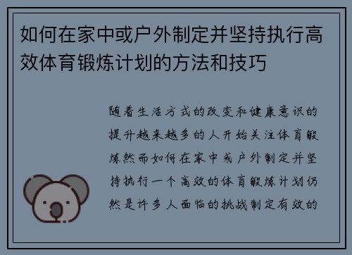 如何在家中或户外制定并坚持执行高效体育锻炼计划的方法和技巧